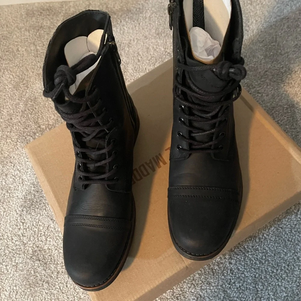 Steve Madden Troopah-C Combat Boot Men’s 10.5 Black Leather - Picture 4 of 11